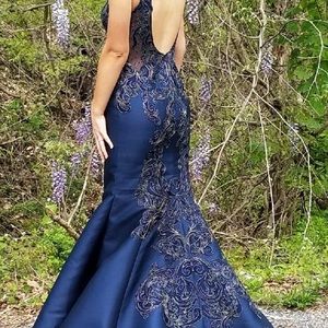 Blush navy blue prom dress